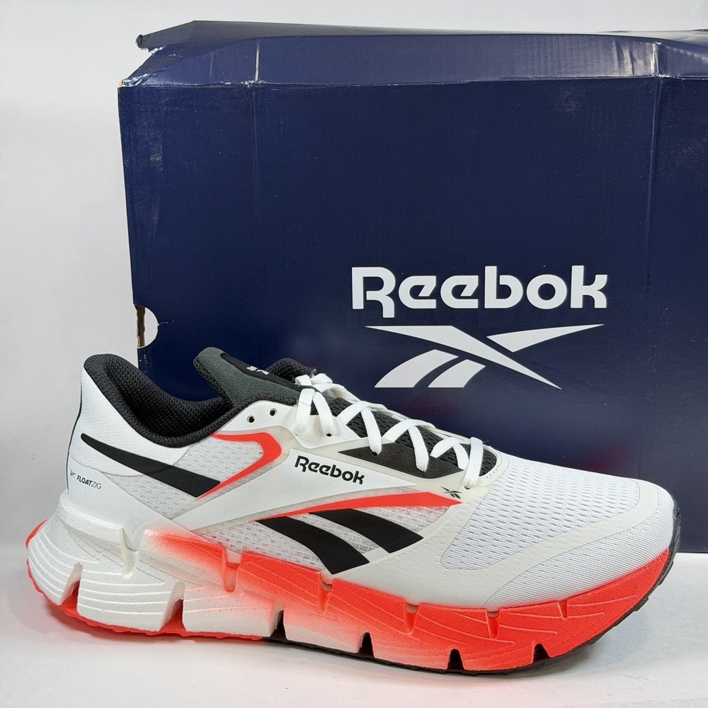 Reebok Size-13.5 Mens Floatzig‎ 1 Running Shoes White Black Orange Flare